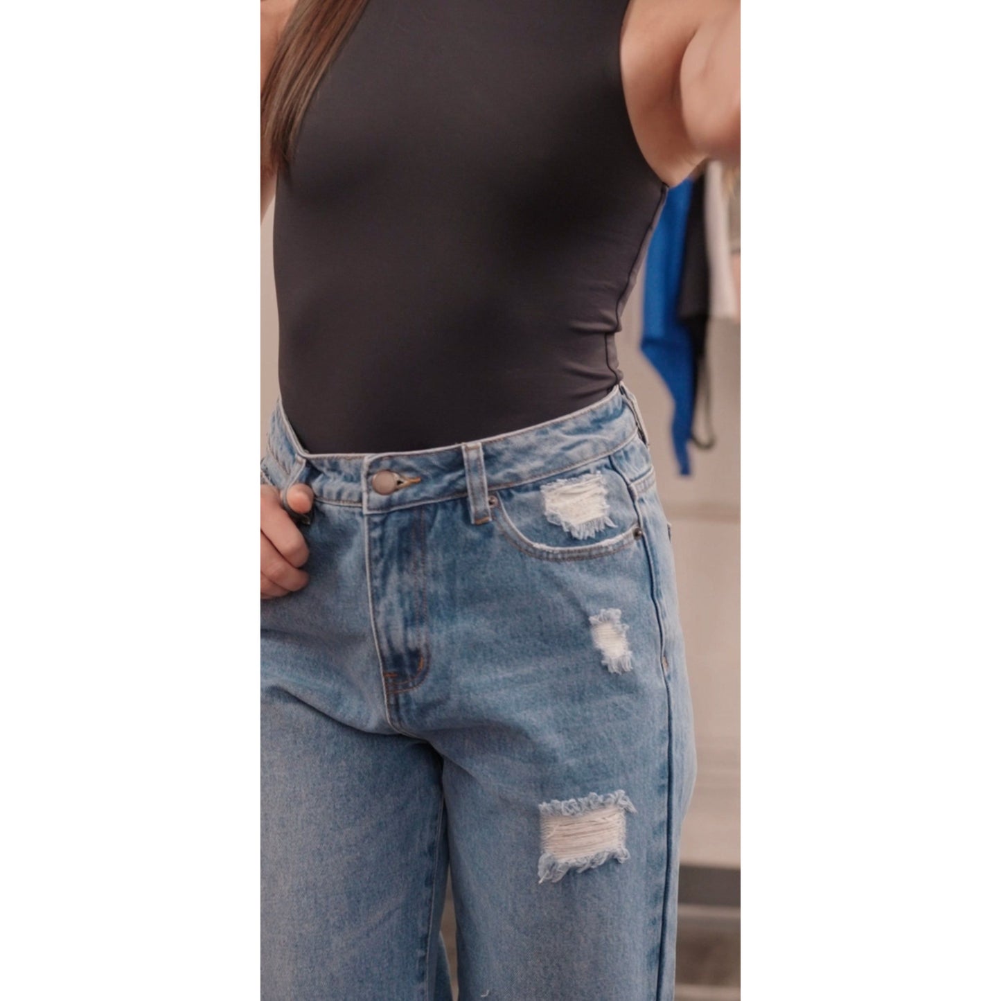 High Waisted Wide Leg Distressed Jeans