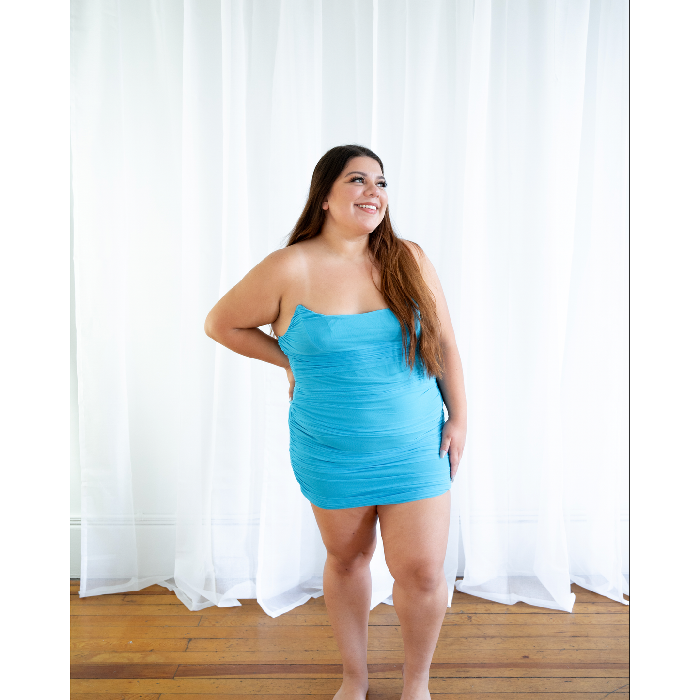 Plus Size Draped Mesh Corset Dress