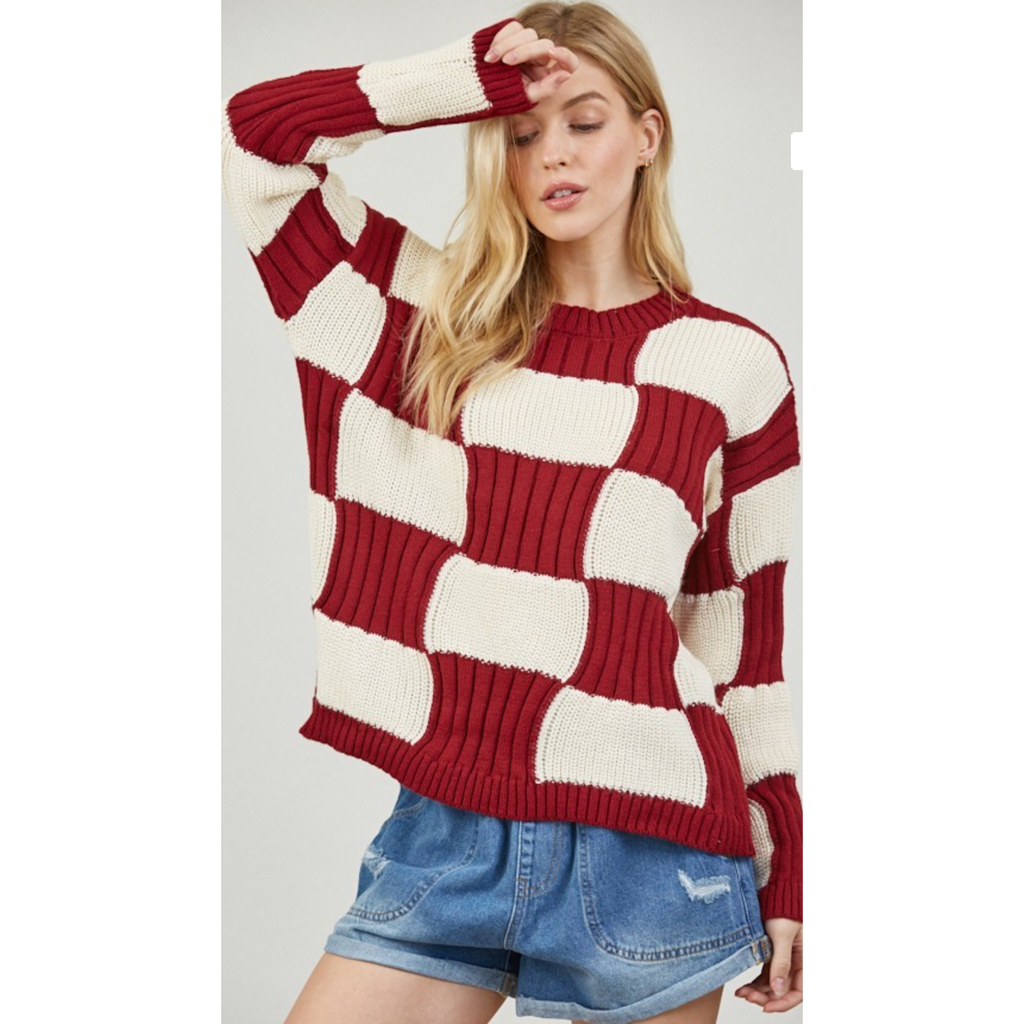 Wine Down Checkered Sweater