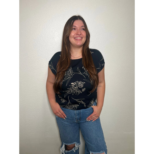 Navy Floral Top