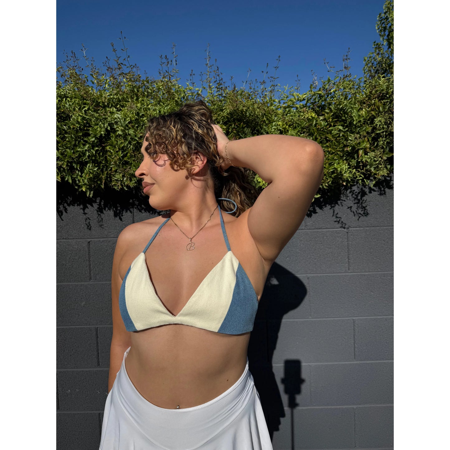 Color Block Denim Bra Top