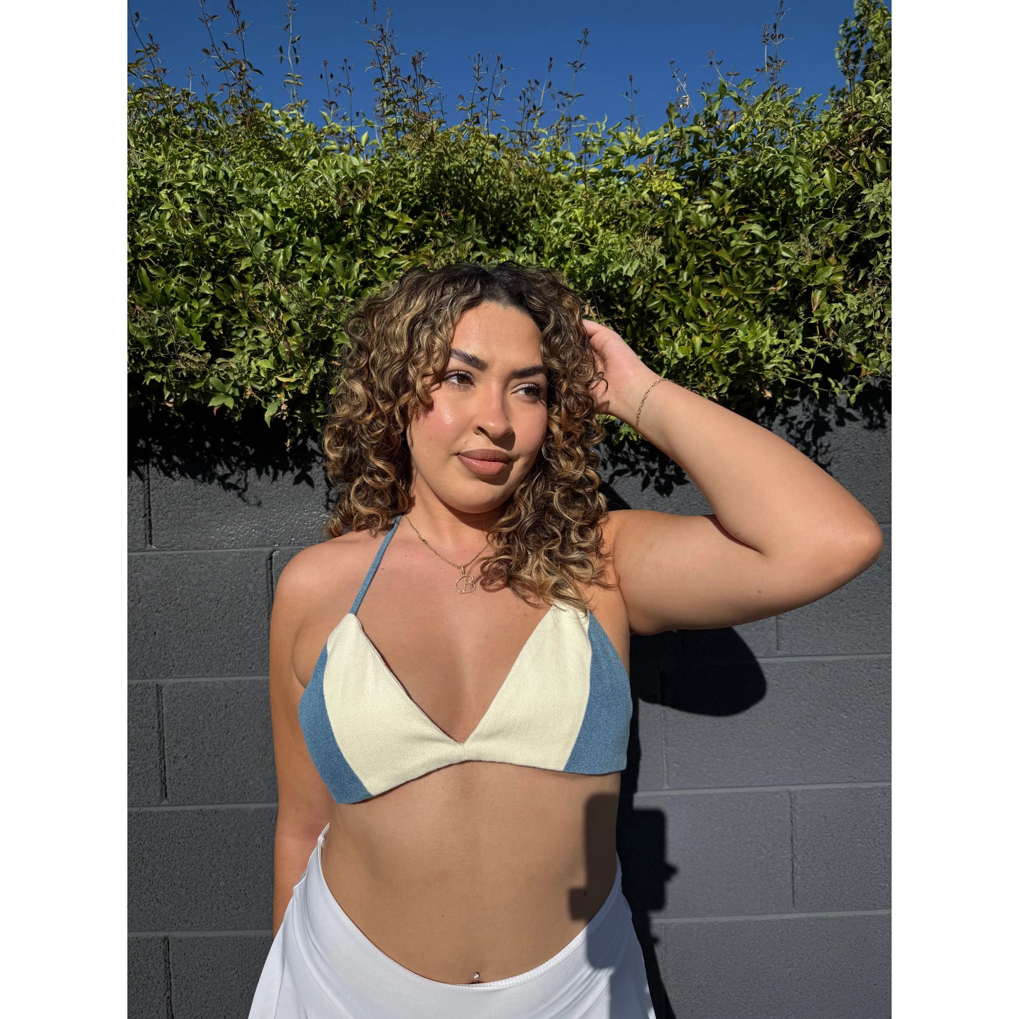 Color Block Denim Bra Top