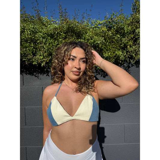 Color Block Denim Bra Top